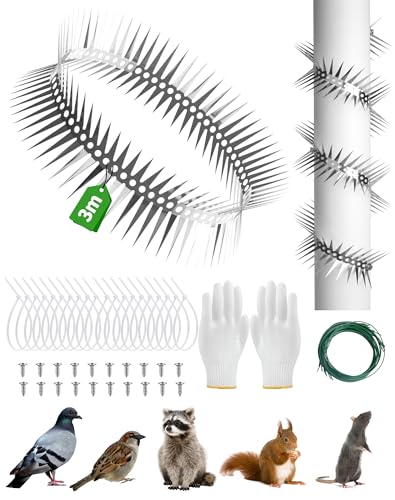 Marderschutz Fallrohr Edelstahl 3m Marderabwehr Fallrohr Taubenabwehr Spikes Vogelabwehr Marderabwehr Katzenabwehrgürtel mit Zubehör für Fallrohr Baum Dachrinne Schutz vor Marder Waschbär Tauben