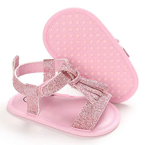 myppgg Baby Girls Summer Tassel Sandals Infant Soft Sole Sparkly Slippers Princess Dress Toddler First Walkers Shoes Pink, 0-6 Months Infant