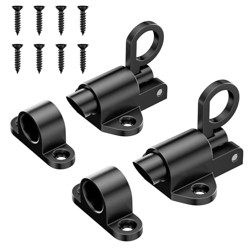 MaozyHomie Self-Closing Latches Black Spring Door Lock Aluminum Alloy Resilient Bolt Latch for Gate Window and Cabinet Security Automatic Spring Barrel Slide Door Lock with Screws 2 Pack