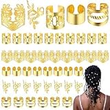 100 Pièces Bijoux Cheveux Tresse Dorés, Perles dorées pour Dreadlocks Bijoux de Tressage de Cheveux, Accessoires Pour Dreadlock Clips Dread Locks Anneaux Réglables Pour Hommes Femmes Fêtes Événements