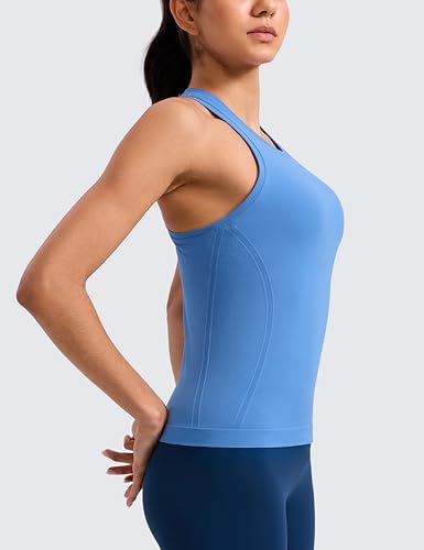 Image of CRZ YOGA Seamless Racerback Tank Waist Length | Training, Chafe-Free, Slim Fit, Crewneck, Mesh Vents, Workout, Sleeveless Tops for Women