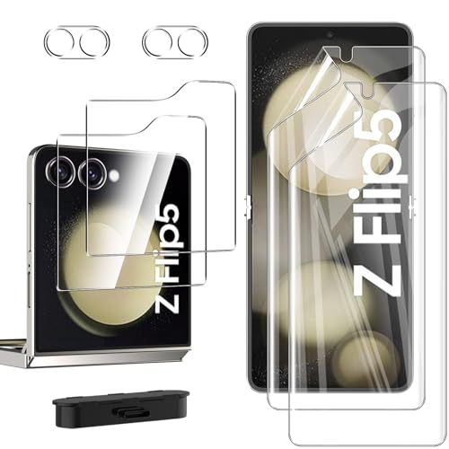WFTE 2+2+2 Pack Screen Protectors for Samsung Galaxy Z Flip 5/Flip5 Tempered Glass Outer+Soft TPU Film Inner 9H Hardness Anti-Scratch Bubble-Free Screen Protector Camera Lens for Samsung Flip 5
