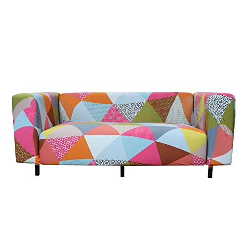 Image of House of Quirk Polyester Spandex Printed Sofa Cover Big Elasticity Cover Stretch Universal Sofa Slipcovers (Geometry Neon, Triple Seater)