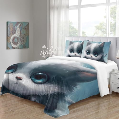 Parure de lit housse de couette avec fermeture éclair chat 3D - 5