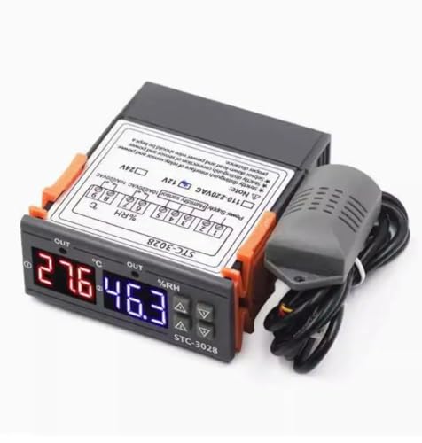 Image of Digital LED Display Temperature & Humidity Controller With Thermostat Control Switch NTC Sensor Probe Thermostat Adjustable Dual Display Thermometer For Egg Incubator (STC-3028)