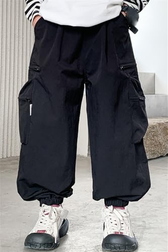 Cromoncent Boys Baggy Cargo Pants Casual Loose Fit Joggers with Zipper Pockets, 4-14 Years3