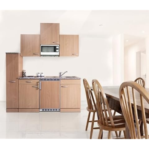 respekta Mini Single Küche Küchenzeile Küchenblock 180 cm Buche Buche Mikrowelle Ceran KB180BBMIC Cover