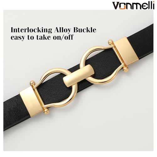 VONMELLI 2 Pack Women's Leather Belts for Jeans Dress Pants Ladies Waist Belt Skinny Belt with Fashion Gold Buckle2
