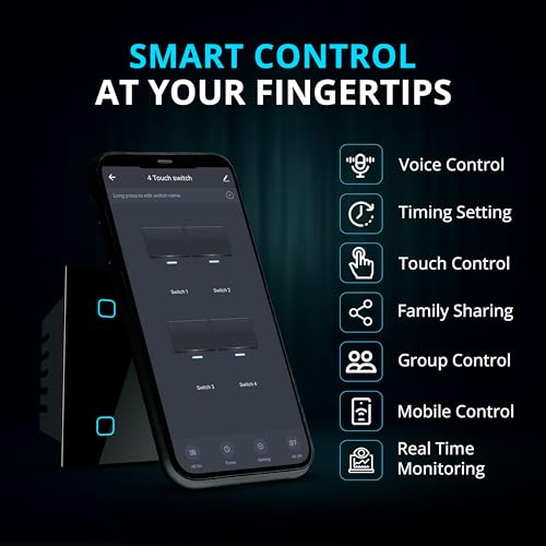 HomeMate® 4 Gang Wi-Fi Smart Touch Switch (Black, Pack of 1) - Image 4