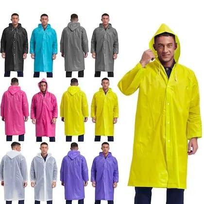 Image of EVA Raincoat, Lightweight Waterproof Rain Wear with Hood for Men Women Kids, Reusable Outdoor Travel Camping Monsoon Protection, Multiple Colors