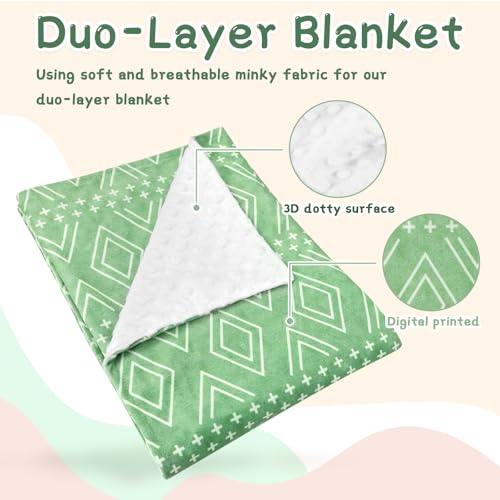 Image of TANOFAR Baby Blankets for Unisex Boys Girls, Ultra Soft Minky Blanket with Double Layer Dotted, Breathable and Lightweight Receiving Blanket for Newborns, 30x40 Inches, Green