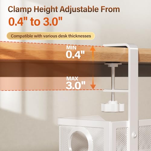 Image of [Upgraded] 2 Pack Under Desk Cable Management Tray, Cinati Cord Organizers for Table Thickness up to 3 inch, 16 inch Wire Organization with Clamp No Drill, Cable Management Box for Office - No Damage to Desk