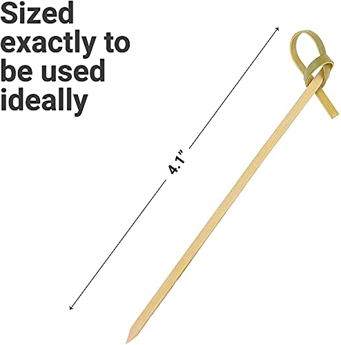 Natural Bamboo Cocktail Picks With Looped Knot Great for Cocktail Party Barbeque Snacks Club Sandwiches Bamboo Fancy Sticks Hold Food on Stick Together,100Pieces,4 Inches