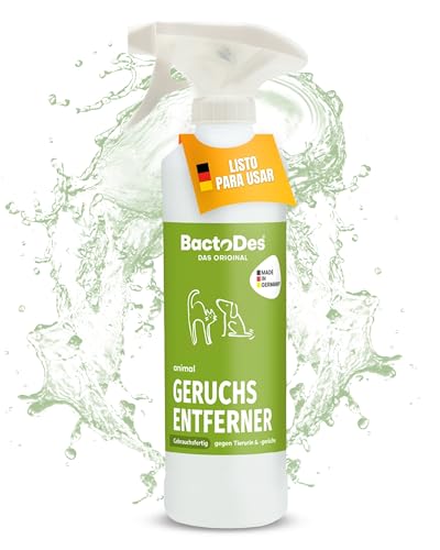 BactoDes - Neutralizador de olores Animal de 1 L en botella de spray lista para usar - Potente limpiador enzimático de orina de gato, orina de perro y olores de animales - Eficaz eliminador de olores