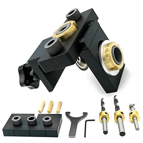 Graywlof 3 En 1 Jig Doweling Jig Ajuste Agujero De Bolsillo De Bolsillo De Poleño con El Transporte De 8/10 / 15mm para La Guía De Perforación Localizador Puncher Herramientas(Color:B) Cover