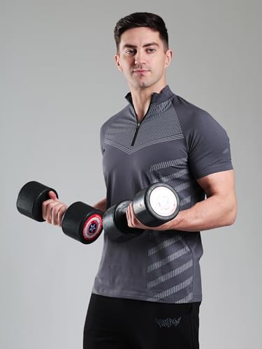 Image of GROW Stylish Aeroflex Zip T Shirt for Men Workout | Cotton and Spandex Quarter Zip Back Printed Collar T-Shirts for Men Half Sleeves