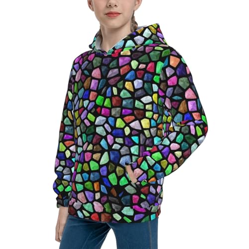 Colorful Mosaic Stones Kid Hoodies Boys Sweatshirts Girls Pullover with Pocket2