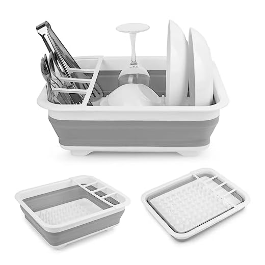 Collapsible Dish Drying Rack - Portable Dinnerware Organizer for Kitchen Storage Counter RV Campers