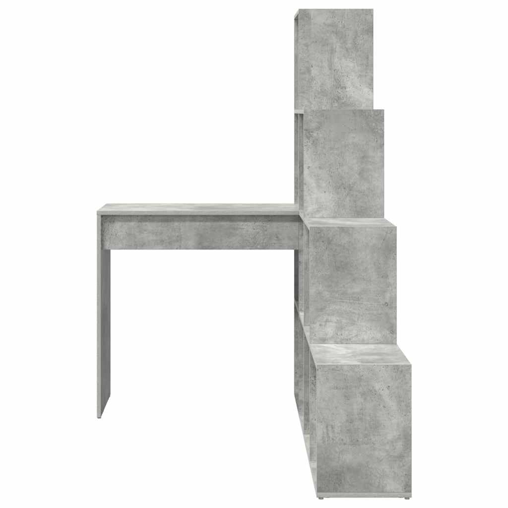 Narożne biurko betonowe, szare, materiał drewnopochodny z regałem, miejsce do przechowywania, 149,5 x 101,5 x 149,5 cm, do domu, biura, gabinetu, ergonomicznego, zajmującego mało miejsca