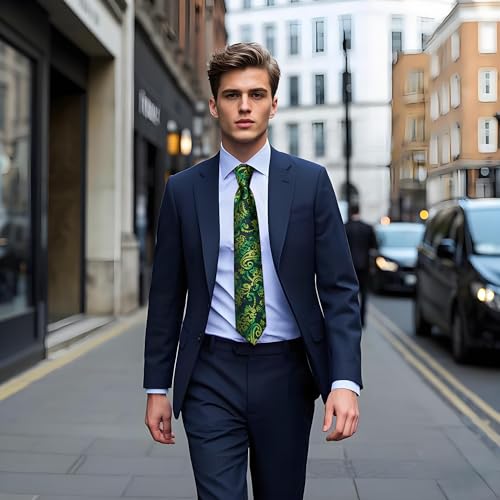 Image of YourTies Green Tie for Men Silk Paisley Men's Necktie Woven Jacquard Formal Business Party Wedding Designer