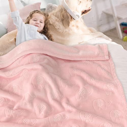 Image of BORITAR Baby Blanket 3D Elephant Fleece Flannel Blanket 30x40 Inch Pink | Ultra Soft Warm Fluffy Fleece Fabric for Toddler Boys Girls Newborn Infant Crib Stroller Bed Travel Pet Shower Gift