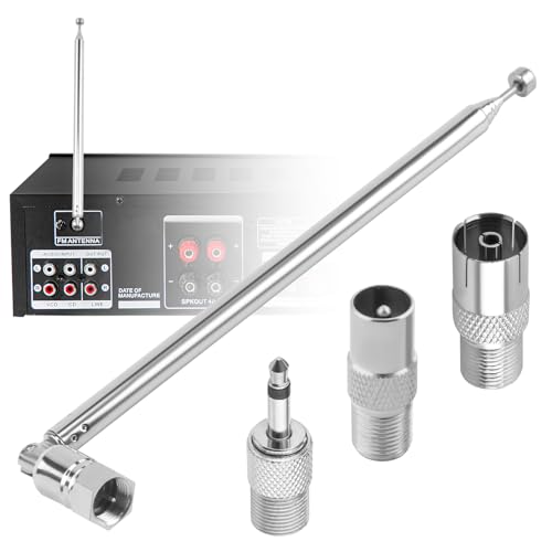 DAB FM Radio Aerial Antenna 75 Ohm Telescopic Indoor Unbal FM Aerial Metal Replacements 75cm 5-Sections F-Type 3.5mm Male Suitable for Table Top TV Radio HiFi AV Stereo Receiver Mini System