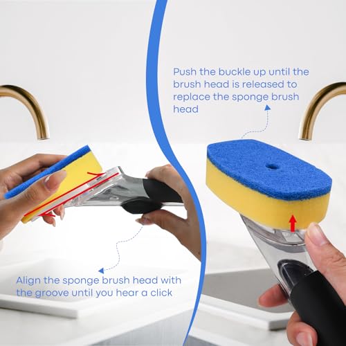 Image of Sponge Brush Refills for OXO Soap Dispensing Dish Brush - 4Pack Dish Cleaning Soap Dispensing Head Replacement for Scrubber(Blue)