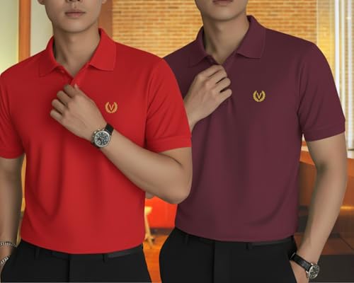 Image of MACK JONNEY Men's Solid Polo T-Shirt | Premium Cotton Blend | Regular Fit | Short Sleeve | Collared Casual Wear|Pack of 2 -MJ-157