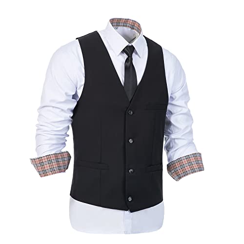 Image of Furuyal Men's Suits 3 Piece Slim Fit Suit Set,Two Button Wedding Business Tuxedo Solid Blazer Jacket Vest Pants with Tie