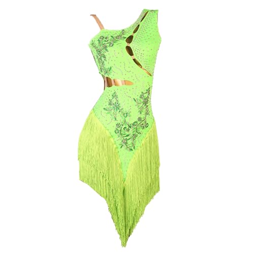 CHAGME Fringe Latin Dance Dresses for Women Professional Competition Cha Cha Tango Costume Ballroom Performance Dancewear,Green,L, Large