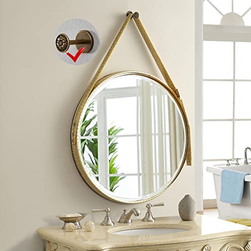 Espejo de pared redondo en baño o sala de estar con elegante marco de cuero blanco de 60cm 2