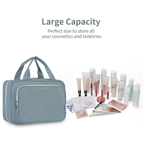 Image of Travel Toiletry Bag for Women Large Hanging Makeup Bag Organizer Toiletries Bag for Full Size Essentials Accessories Cosmetics (Greyish Blue (Large))