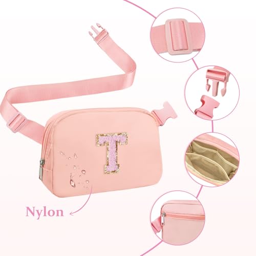 Image of COSHAYSOO Pink Fanny Pack for Girls Purse Crossbody Belt Bag with Initials, Personalized 6 7 8 9 10 11 12 Year Old Teen Girl Birthday Gift Ideas Christmas Gifts Preteen Tween Trendy Stuff Letter T