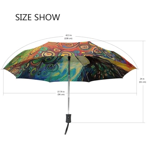 Wamika Rainbow Tree of Life Auto Umbrella Open Close Oil Painting Art Anti-UV Umbrellas Compact Windproof Lightweight Parasol Umbrella for Travel Car School Sun & Rain