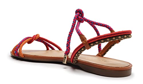 Arezzo Women's Camila Lace Up Strappy Flat Sandal, Multicolor, Size 6.5 #TOP1