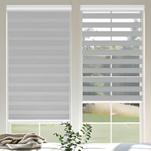 OUDUCK Cordless Zebra Blinds for Windows Dual Layer Zebra Roller Shades with Valance Light Control Privacy Blinds for Day Night 28" W x 72" H (71W x 183H cm), Grey by OUDUCK - Used condition - CA$33.43