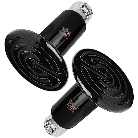 FIVEAGE 2 Pack 75W Black Ceramic Heat Emitter, Reptile Infrared Heat Lamp Bulb, No Light Emitted, Pet Brooder Coop Heater for Amphibians and Reptiles, Lizard, Turtle, Aquarium, Snake Cover