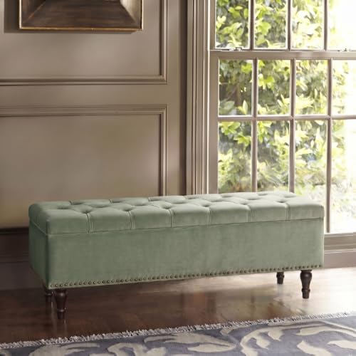 Image of Velum 3 Seater Sofa for Living Room & Office | Premium Fabric Upholstery | Solid Wood Frame | Comfortable Seating | 3 Years Warranty (Frosty Green, Storage Ottoman)