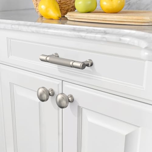 Amerdeco 10 Pack Brushed Satin Nickel knurled Cabinet Pulls 3.75 Inch(96mm) Hole Center Drawer Pulls Cabinet Hardware Kitchen Cabinet Handles for Bathroom AM032 - Image 5