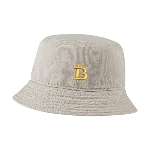L8502-LXYB Men's Bucket Hat Bitcoin Currency Embroidered Cotton Washed Unisex Casual Fisherman Hat (Beige,7 5/8)