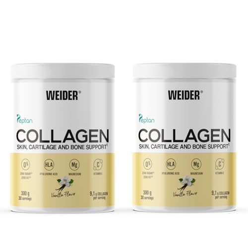 Weider Collagen PACK DUO (2x300g) Gusto Vaniglia, Collagene Bovino in Polvere con Acido Ialuronico, Magnesio e Vitamina C, Peptidi di Collagene 100% Qualità Peptan, Senza Zucchero, Senza Grassi, Keto