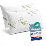 Orthopädisches Kissen | 2x Stück - 40x80 cm | Bambus Kopfkissen mit abnehmbarem Bezug | Memory Foam Kissen für optimale Kopf und Nackenunterstützung - Natürlich antibakteriell & geruchsneutral