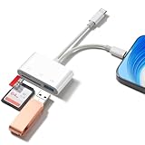 WEZAFO SD Card Reader for iPhone Android, Memory Card Reader Built-in Dual iOS & USB C Connector Card Reader with USB-A/SD/MicroSD 3 Slots, No Application Required Plug and Play