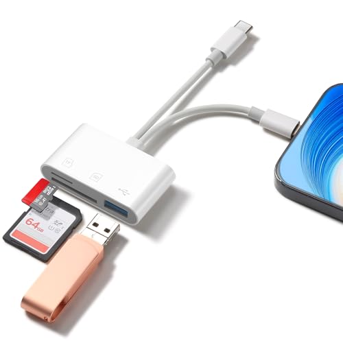 WEZAFO SD Card Reader for iPhone Android, Memory Card Reader Built-in Dual iOS & USB C Connector Card Reader with USB-A/SD/MicroSD 3 Slots, No Application Required Plug and Play