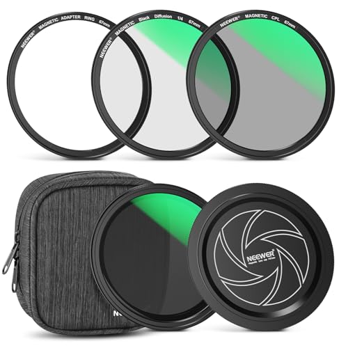NEEWER 67mm �}�O�l�b�g���t�B���^�[�L�b�g CPL+��ND2-32+1/4�u���b�N�g�U+�����Y�L���b�v+�A�_�v�^�[�����O 5 in 1 �d�˕t���\�}���`�R�[�g�J���������Y �~�Ό� �����t�B���^�[�A�N�Z�T���[