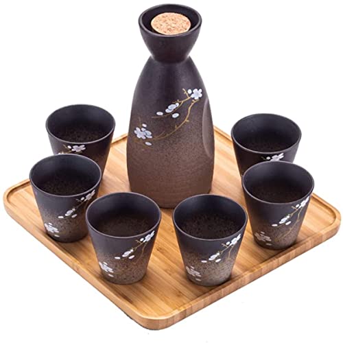 Ceramic Sake Set, JapanCherry Blossom Sake Cup Set, Barware Drinkware Home Decor Father's Gifts, with 4 Sake Cups, 1 Sake Pot Cups