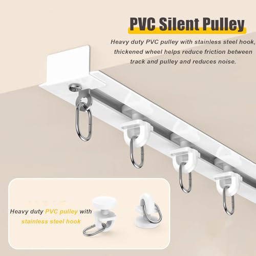 Rail de rideau coulissant encastré en aluminium flexible pour montage au plafond, séparateur de pièce et rideaux de baie vitrée avec crochets (blanc, 1,8 m)