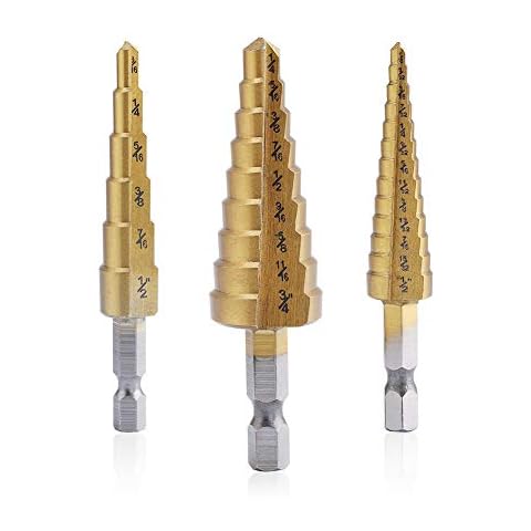 Aleric Step Drill Bit Set - Titanium Coated, High Speed Steel Drill Cone Bits for Sheet Metal Hole Drilling Cutting, HSS Multi Size Hole Stepped Up Unibit for DIY Lovers,3pcs Cover