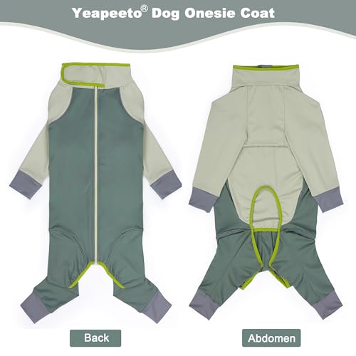 Dog Onesie Coat - Water-Repellent & Stretchable, Dirt-Resistant Outdoor Puppy Suit with Reflective Strips | Controls Shedding | for Small, Medium, Large Dogs (Olive Green, 2XL(Weight 23-33 lbs)) by Yeapeeto - Used condition - Image 2