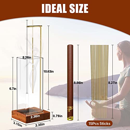 Upside Down Incense Holder With 15Pcs Sticks,Anti-Ash Flying Incense Burner With Removable Glass & Brass Clip For Meditation Yoya Spa Office Bedroom Home Decor #TOP1